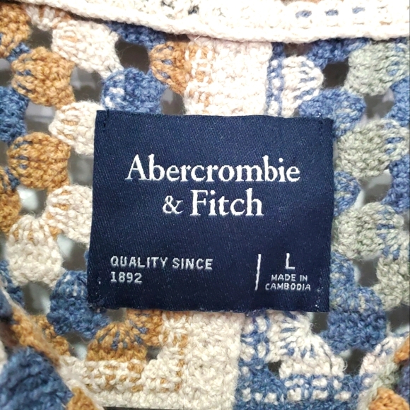 Abercrombie & Fitch Men's Crochet-Style Button-Through Sweater Polo Size Large - Picture 7 of 16